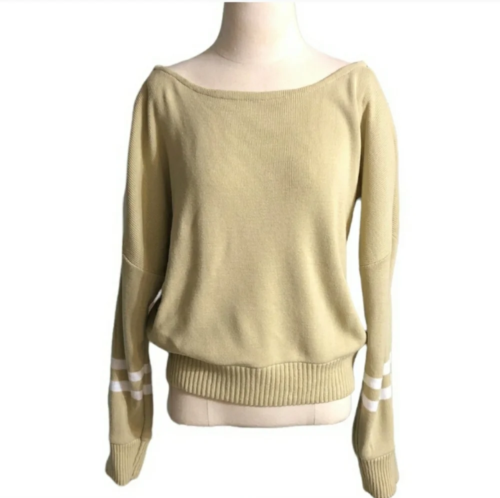 PRETTYLITTLETHING Oversized Boatneck Blousy Sweater Striped Sleeves Size…